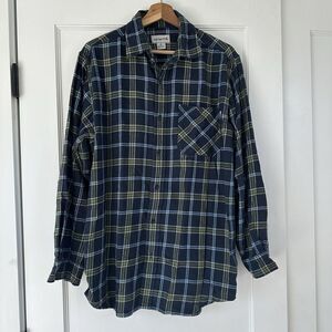 Carhartt Men's Size Medium Long Sleeve Button Front Plaid Flannel Shirt Grn Navy